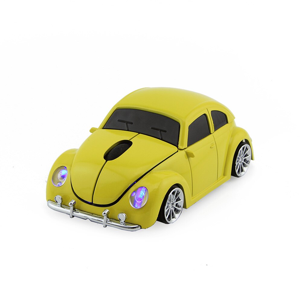 Optical Wireless Mouse Beetle Car Shape Gaming With USB Receiver for PC Laptop Computer Red Mouse for Kids Boys: YELLOW