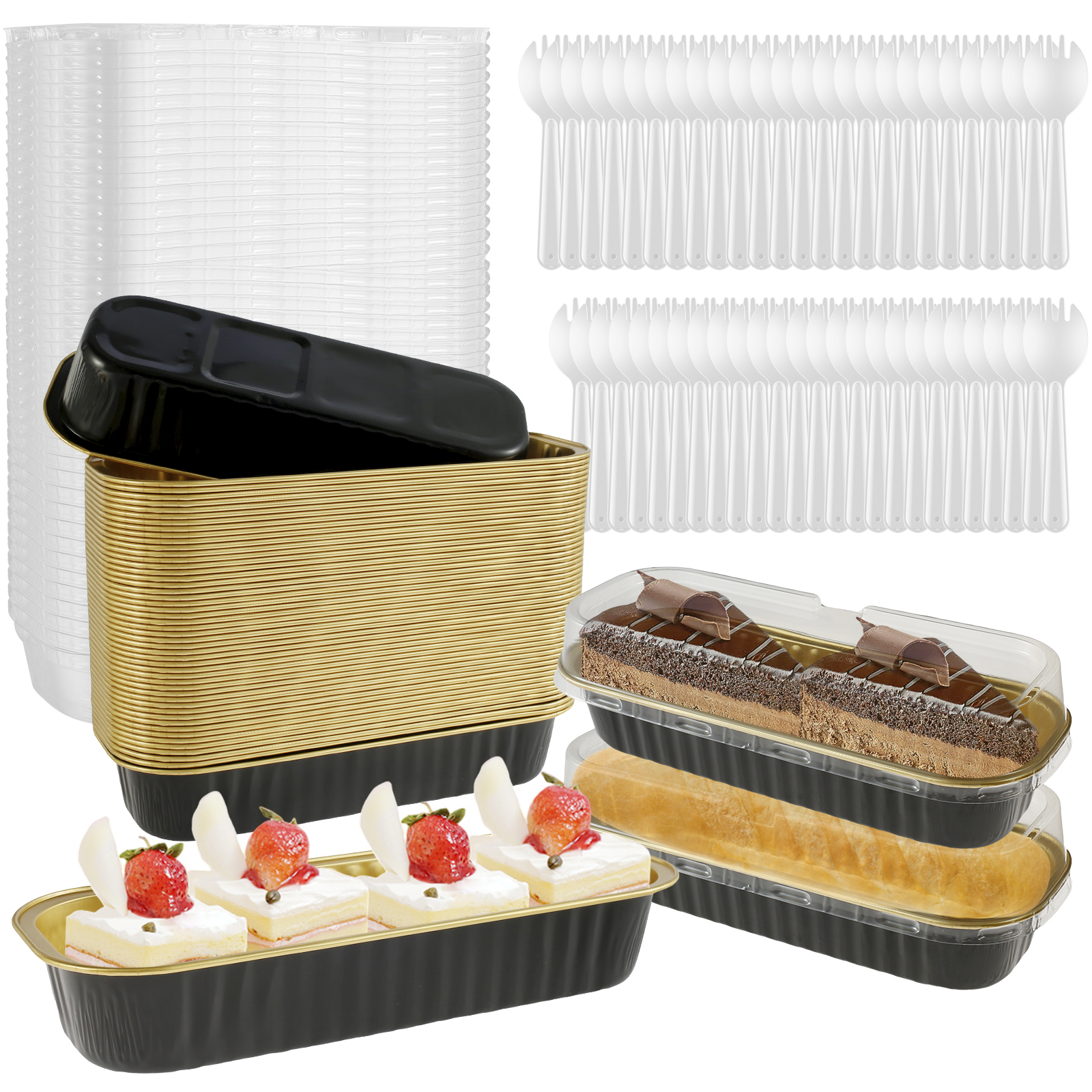 50/100 Stück Mini-Kuchenformen mit Deckel und Löffel, Backformen aus Aluminiumfolie, Mini-Schokoladenbehälter, Muffin-Dosen, Laibpfannen, Küche: Himmel Blau