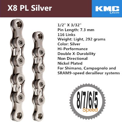 Cadena de bicicleta Original KMC X8 X8pl, 8 velocidades, 116 eslabones, ultraligera, 8V, para MTB, 8 s