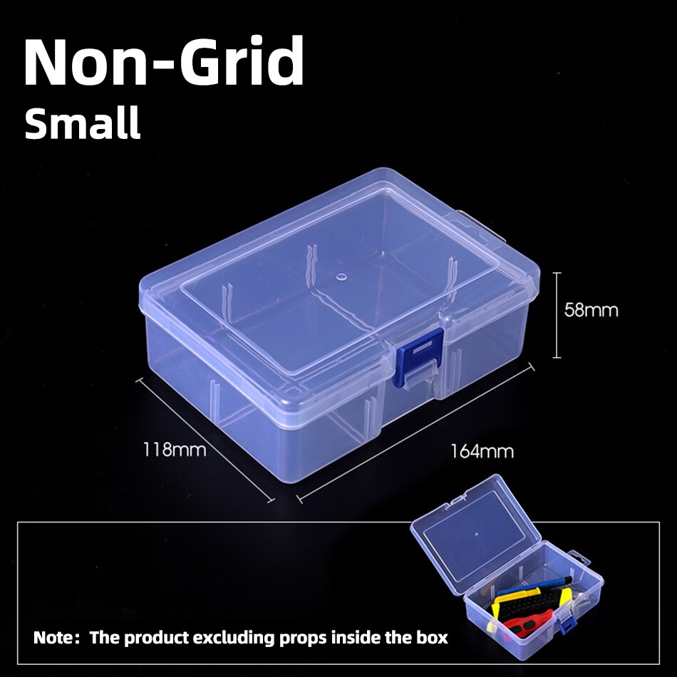 Plastic Storage Box Detachable Divider Organizer Tool Components Kit Grids Case Beads Container Adjustable Jewelry Storage Box: Non-Grid Small