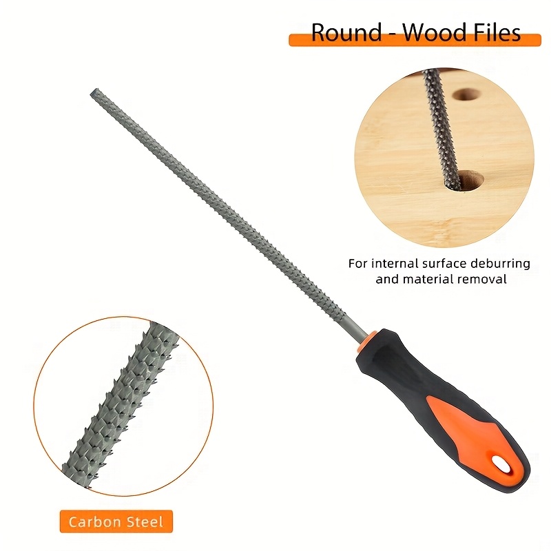 Lima de madera, escofina 4 piezas, juego de limas de madera, escofina de madera, 24 piezas de papel de lija, escofinas de madera para carpintería, limas de carpintería, redondas, semi-ros