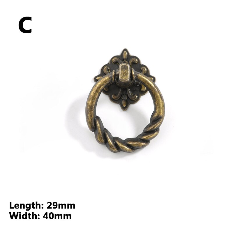 Tiradores de bronce de anillo Retro, armario de pomo de un solo orificio, perillas de muebles, tirador de cajón de tocador de armario: 3