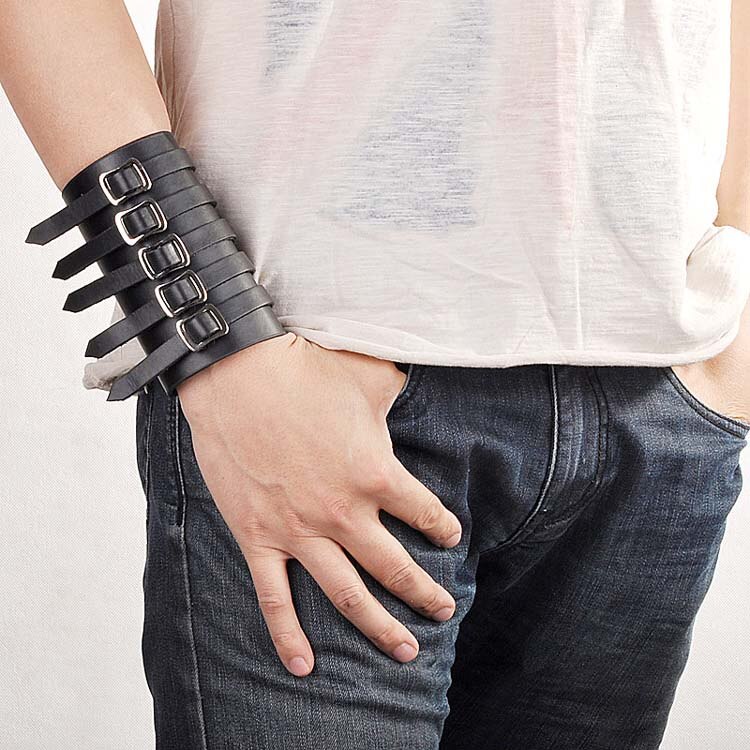 Casuales de cuero amplia pulsera Simple de Metal de cuero estilo Punk pulsera Unisex