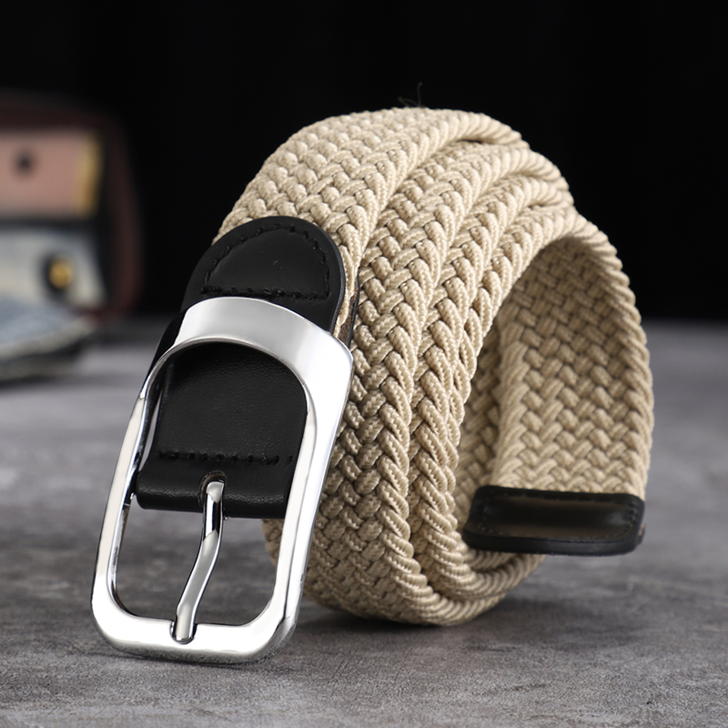 Canvas belt men and women without perforated square buckle belt Korean version of the trend of personality knitting single-loop: WHITE / 110cm
