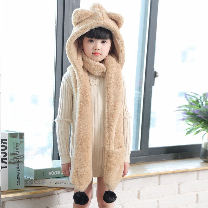Conjunto de gorros y guantes de franela para niños y niñas, bufandas cálidas de invierno con dibujos animados, Unisex, 3 uds.