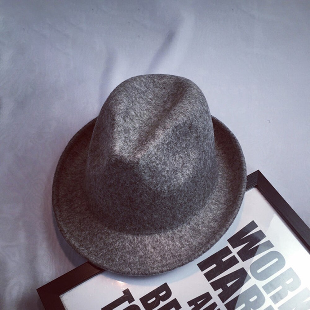 Bred fladstift sort flad kant filt jazz hat efterår vinter bowler hatte til kvinder mænd prom party cap ensfarvet gorra: 3