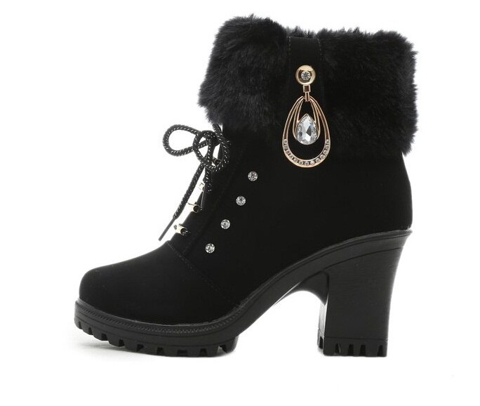 2018Hot Women Boots Ankle Boots For Women High Heel Boots Winter Female Shoes Hoof Heel Warm Size 35-41 Botas Mujer: Black / 5