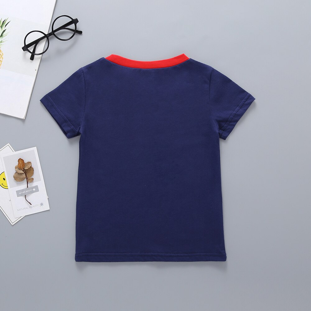 Infant Cartoon Car Print T-shirt Toddler Short Sleeve Round Neck Pullover Baby Loose Top