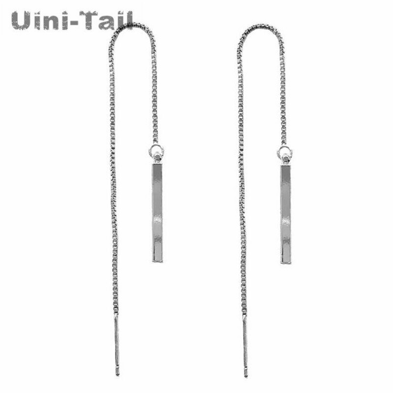 Uini-Tail 925 sterling silver rectangular geometric ear line personality tassel simple temperament sweet long ear line