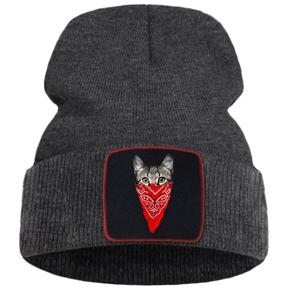 Harajuku djur katt huva keps sport unisex hip hop stickade mössor utomhus casual mössa mössa enfärgad skullies kepsar: Mörkgrå 6