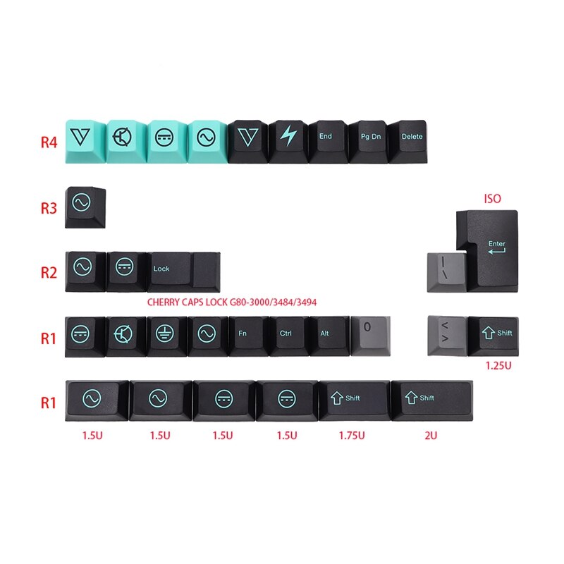 135 Keys/Set Electric Keycap Cherry Profile Pbt Keycaps For MX Switches Dz60 Gk61 64 Sk61 ID80 Dye Sublimation Key Cap