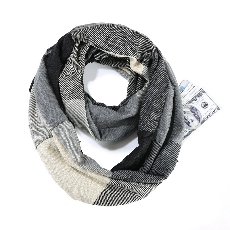 Infinity ruudullinen huivi talvi lämmin piilovetoketju tasku huivit naisten kashmir snood naisen kaulanlämmitin matka sormus huivit: 5