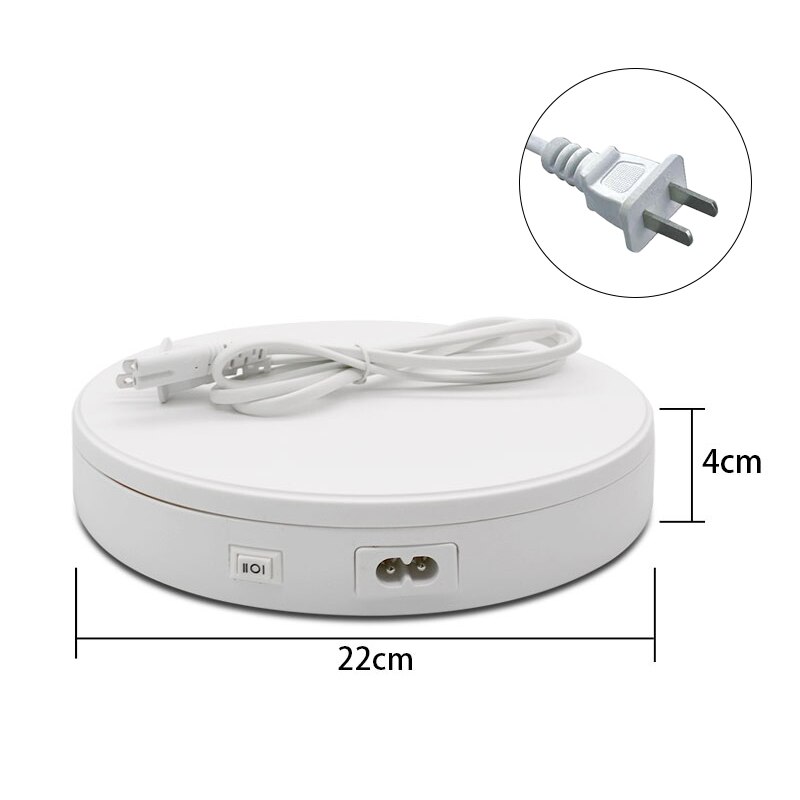 Electric Turntable Display Stand - 22cm Diameter - 5kg Max Load - 360° Rotation - Silent Operation: 220V plug White