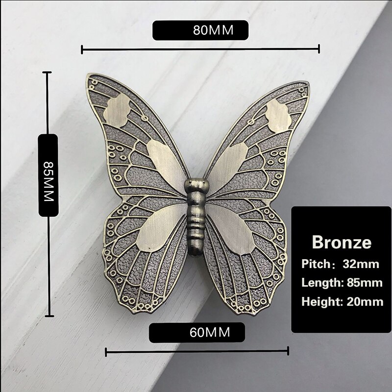3d sommerfugl knop antik bronze messing møbler håndtag vintage køkkenhåndtag kommode skuffeskab træk knapper skuffe indretning: 3