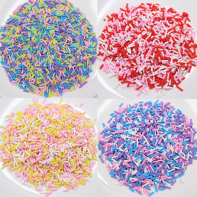 Lote de 100g de aspersores de colores largos, aspersores de arcilla polimérica en rodajas de caramelo para manualidades de decoración móviles, accesorios de relleno