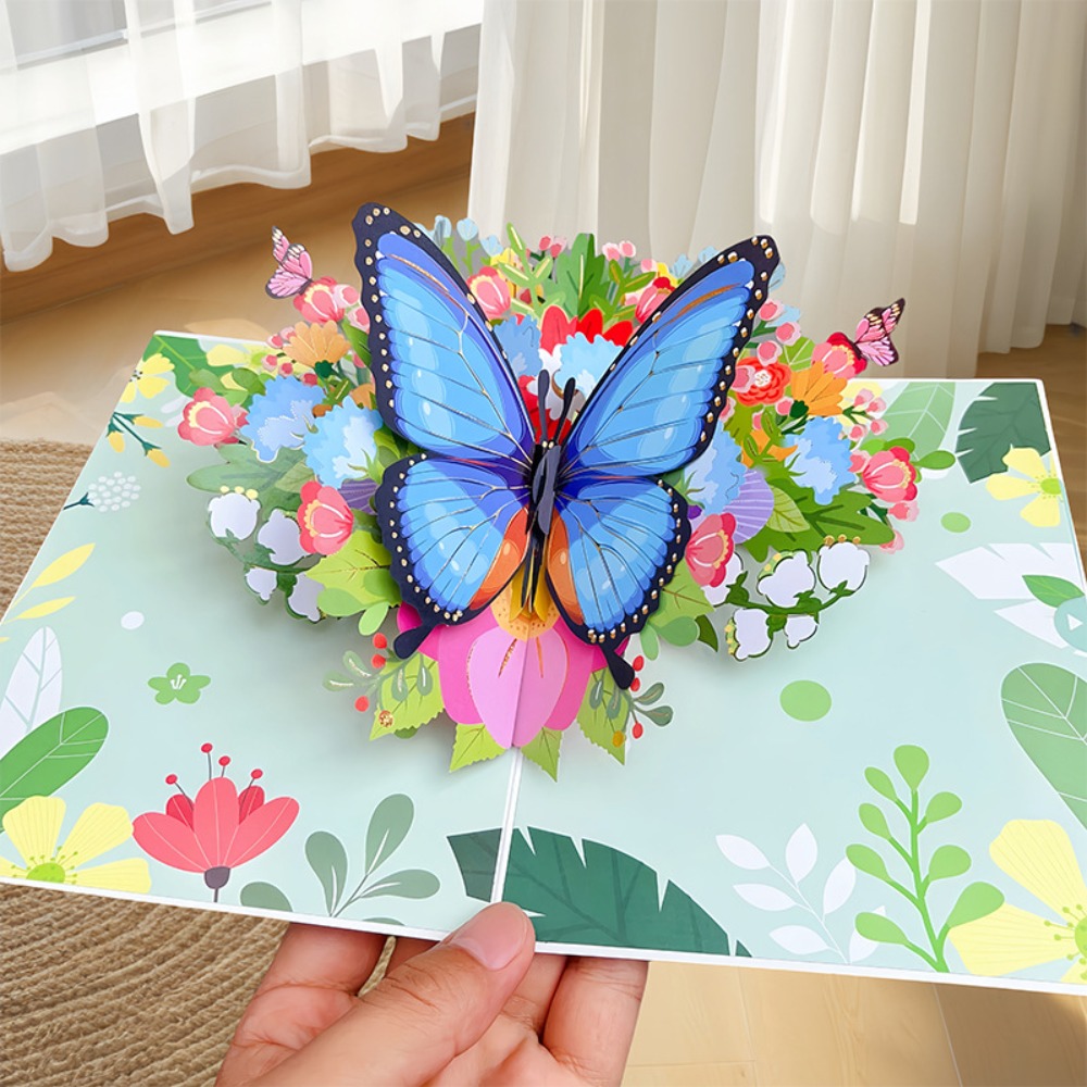 Tarjeta emergente con forma de mariposa en 3D, tarjeta de felicitación con los mejores deseos, para el día de la madre: BLANCO