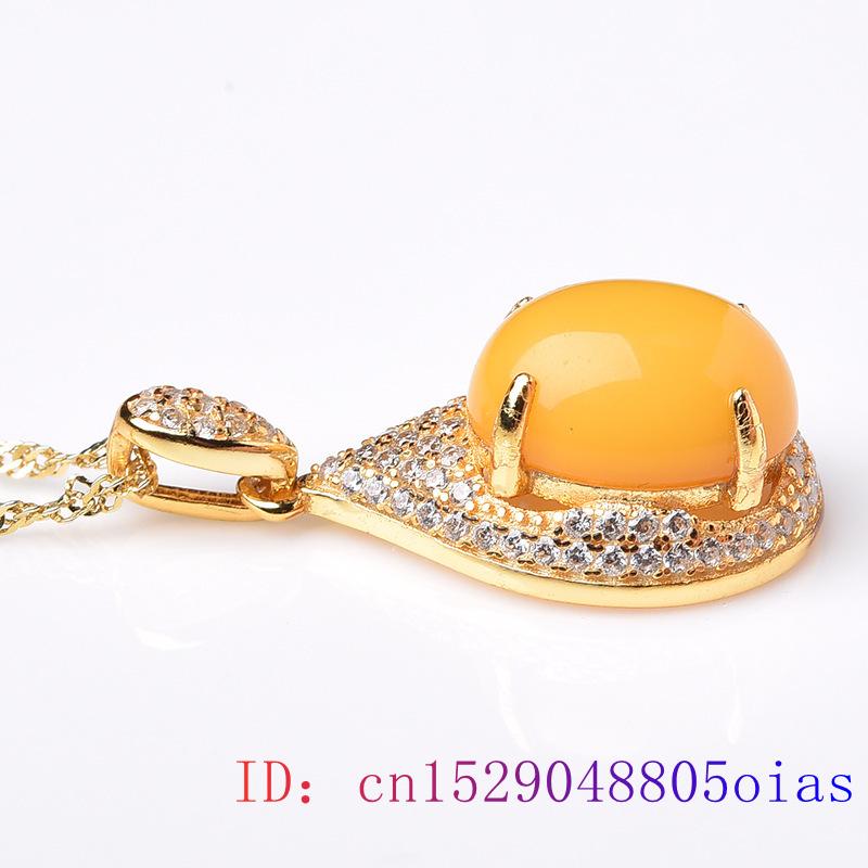 Yellow Amber Pendant Charm Crystal 925 Silver Beeswax Amulet Zircon Necklace Chinese Jewelry Gemstone Natural