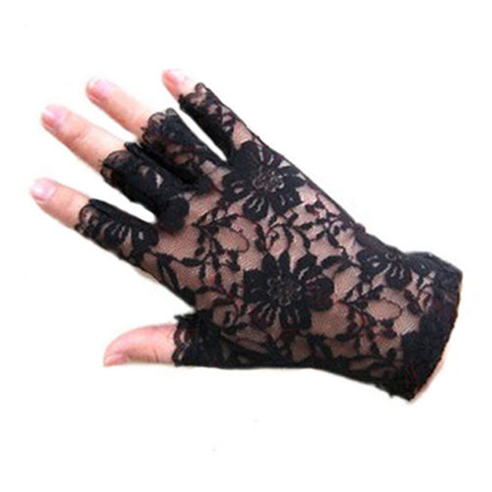Kvinder pige fantastisk goth fest dressy blonde handsker vanter fingerløs stil tynde sorte hvide røde handsker: Sort