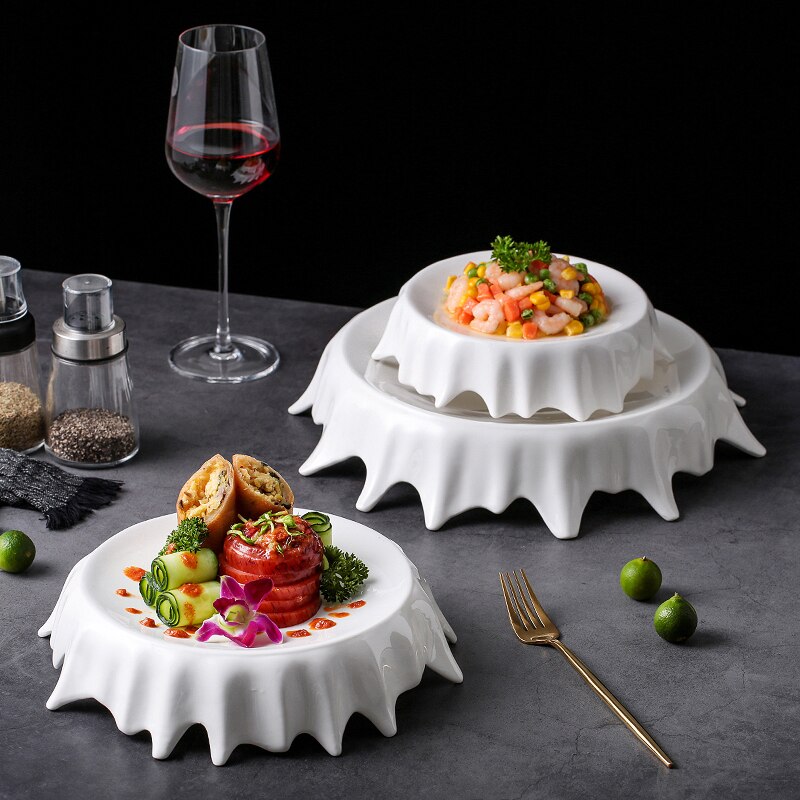 European white irregular plate Hotel dessert plate cake tray personality household dish plate flat plate