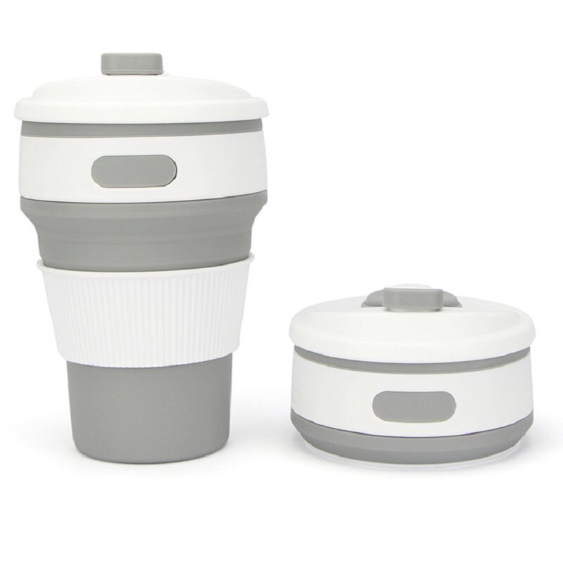 Portable Coffee Cup Mugs Travel Collapsible Silicone Cup Folding Water Cups BPA FREE Food Grade Drinking Ware Mug Tea Cups: Light Grey