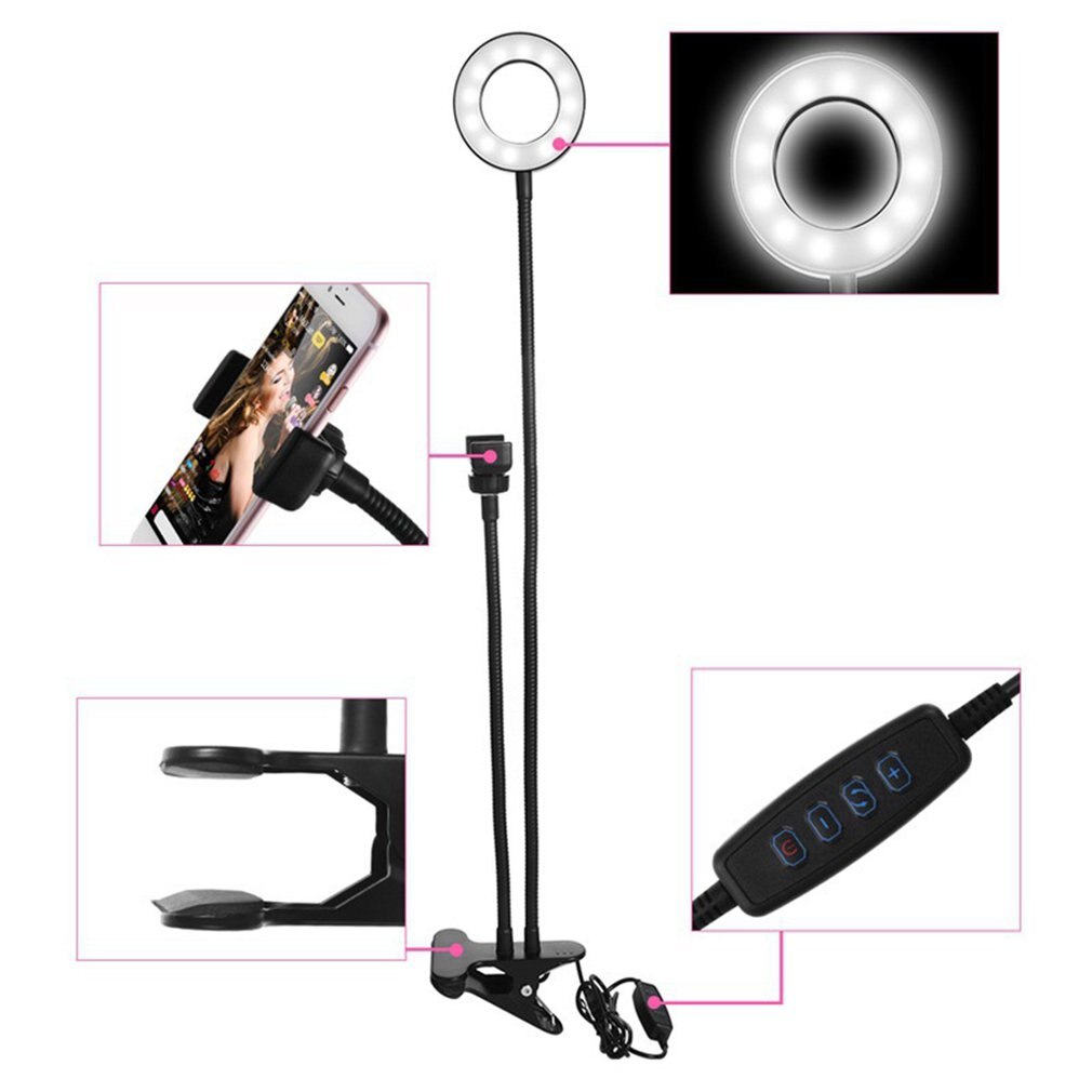 12w Bras Long Selfie Support Universel 24 Led Flash Annulaire Lumière de Remplissage roulette USB Caméra Téléphone Portable lampe de Support direct 5V