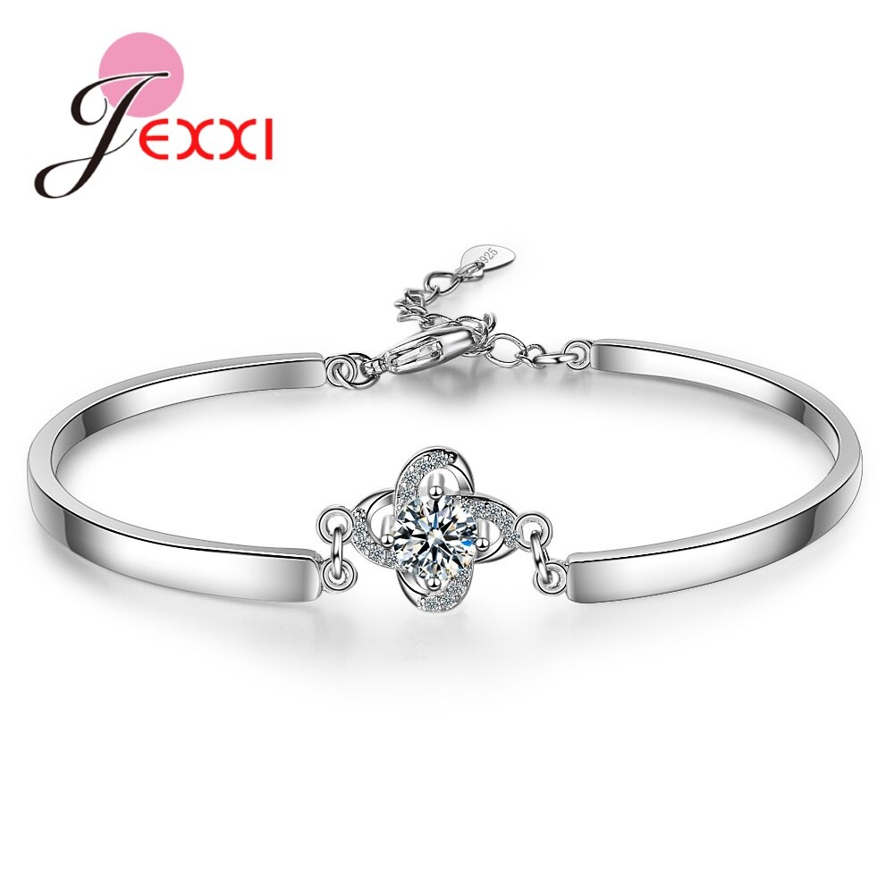 Woman Bangles For 925 Sterling Silver Flower Pendant Cubic Zirconia Jewelry Bracelets Beautiful