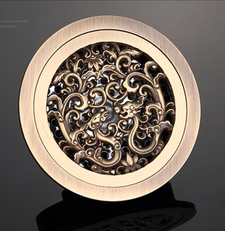 Vidange de sol en laiton Antique | 10cm Euro de sol de douche, déodorant de salle de bains, rond Euro couvercle de passoire de sol, grille de déchet