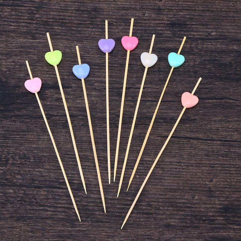 100Pcs 12Cm Cocktail Picks Creatieve Handgemaakte Hart Vorm Kraal Voorgerecht Picks Fruit Tandenstokers Feestartikelen