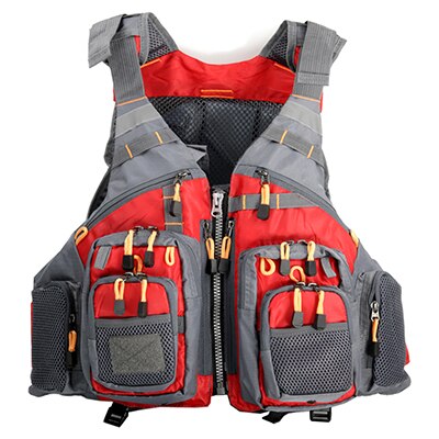 Giubbotto di salvataggio da pesca barca a vela kayak gilet da pesca professionale vestiti galleggianti multitasche riflettore traspirante per la visione notturna: rosso