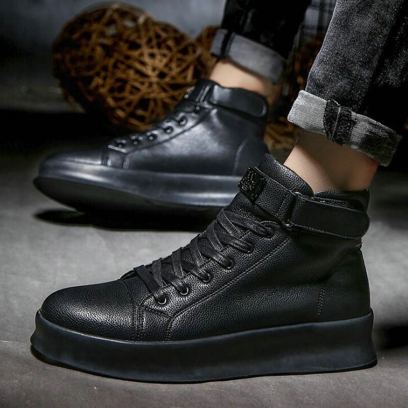 Mode Outdoor Mannen Casual Schoenen Volwassen Comfortabele Heren Sneakers Hoge Top Zwart Wit Man Walking Trainers Schoenen A56-96: Black / 9.5