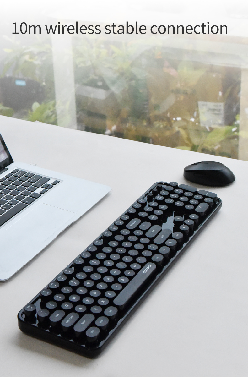 Kolorowy zestaw słodkiej bezprzewodowej klawiatury i myszy — pakiet Combo do dekoracji domu i użytku osobistego: Black