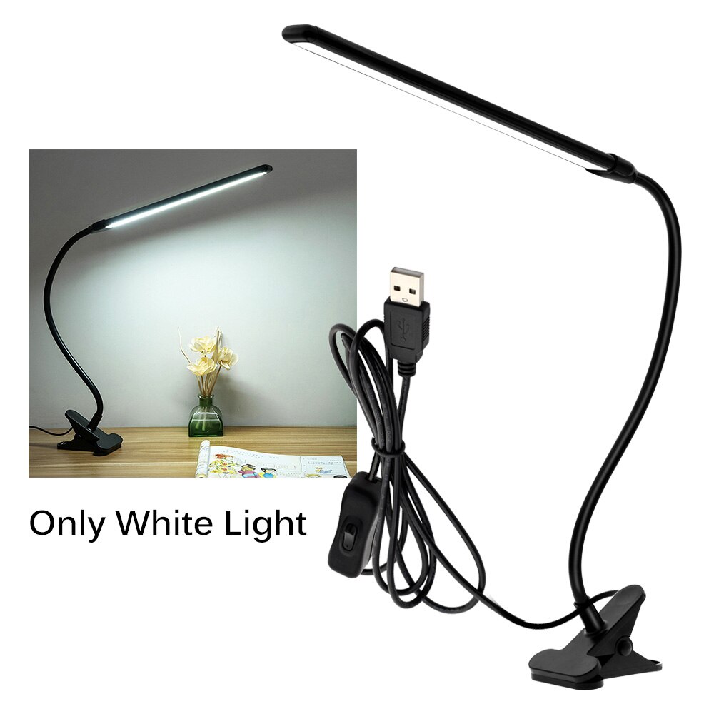 ledet skrivebordslampe øyebeskyttet usb bordlampe klips på lys med bryter 9- nivåer lysstyrke &amp; 3- nivåer farger til lesearbeid: naken hvitt lys