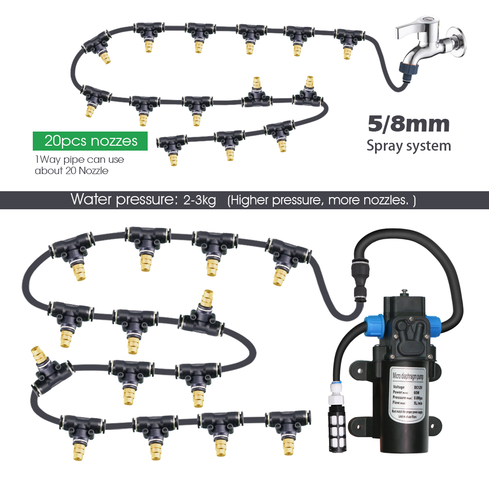Garden DIY 8mm PE Hose Brass Nozzle Sprayer System Mist Sprinkler 45/60/80/100W Self-Priming Pump Automatic Atomized Irrigation