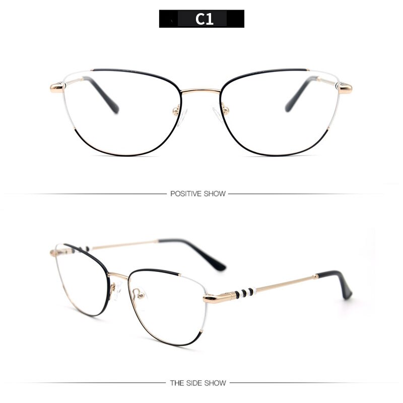 LUCIDIE Female Clear Lens Glasses Frame Women Metal Cat Eye Eyeglasses Oversized Frame Myopia Eyeglasses: C1
