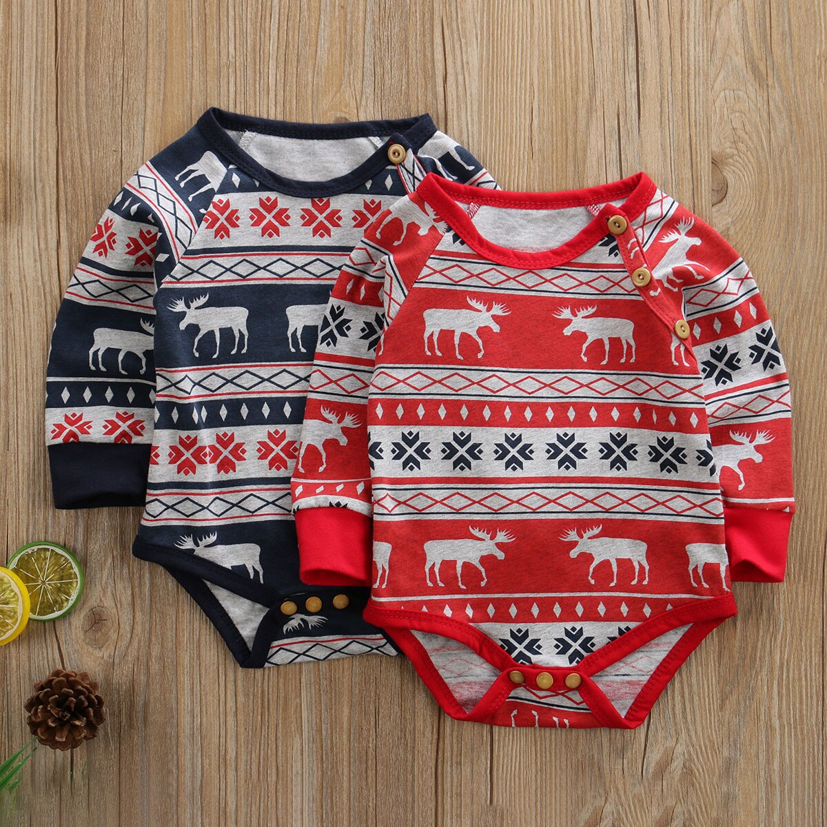 Pudcoco Newborn Baby Boy Girl Clothes Christmas Print Long Sleeve Bodysuit Jumpsuit One-Piece Outfit Cotton Sweater Clothes