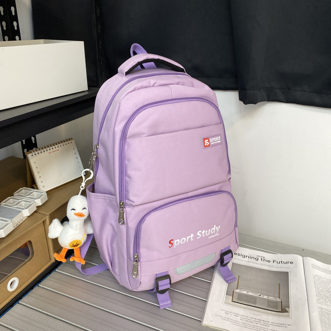 2022 School Backpack For Girls Canvas Plaid Working Travel Backpack Bags For Women Multiple Pockets School Girls Backpack: Purple