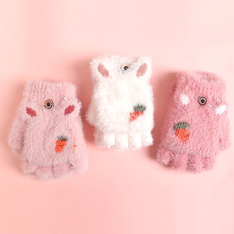 Winter freundlicher Handschuhe Nette Karikatur Halbe Finger Weiche Warme Kleinkind freundlicher Fäustlinge Für Jungen Mädchen Zeug 3-12Y