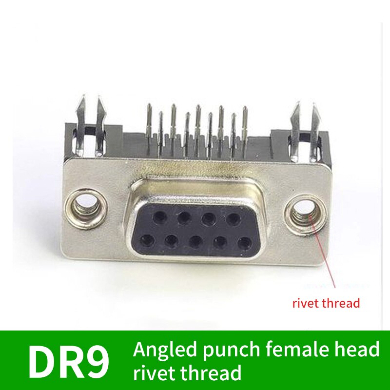 Gold plated solid needle DR9 needle welded plate connector RS232/DB9 serial port curved needle 90 degree connector: F