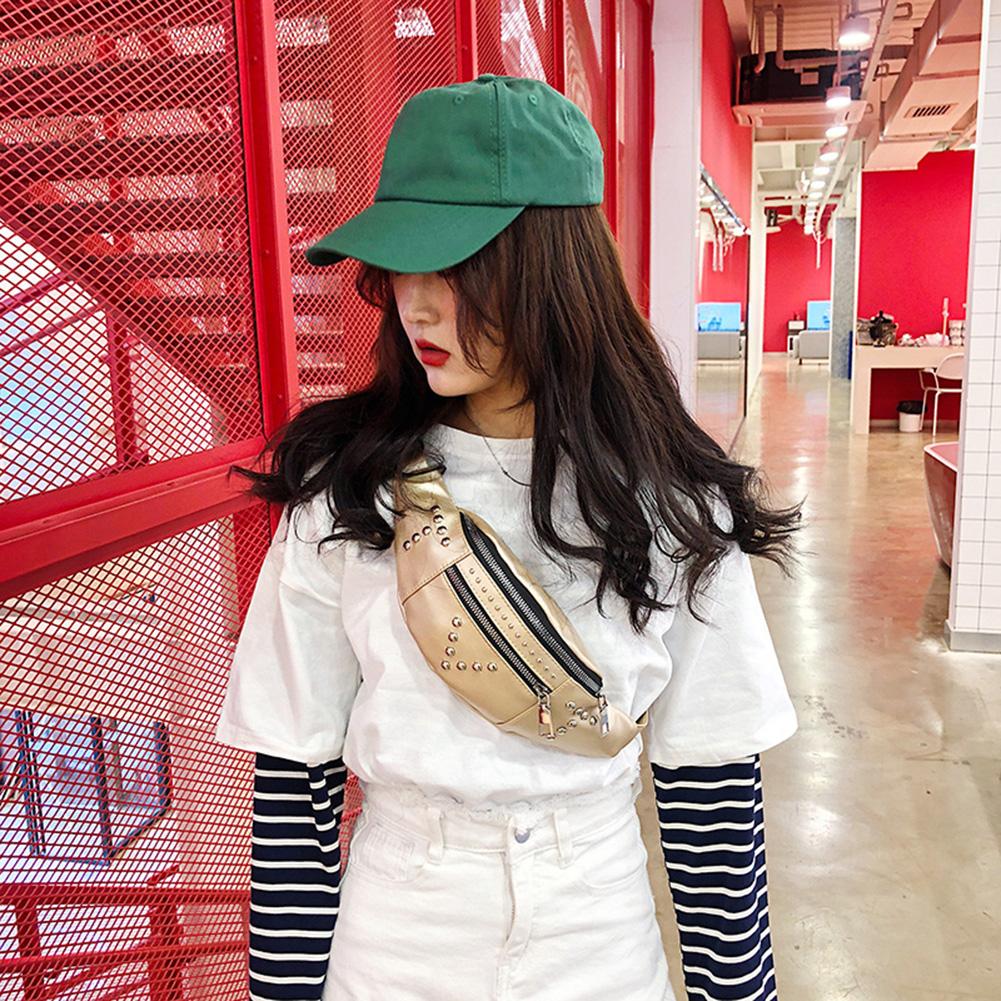 Dames borsttassen rits klinknagel splitsen pu leren heuptas dames casual comfortabele ketting dubbele laag tassen