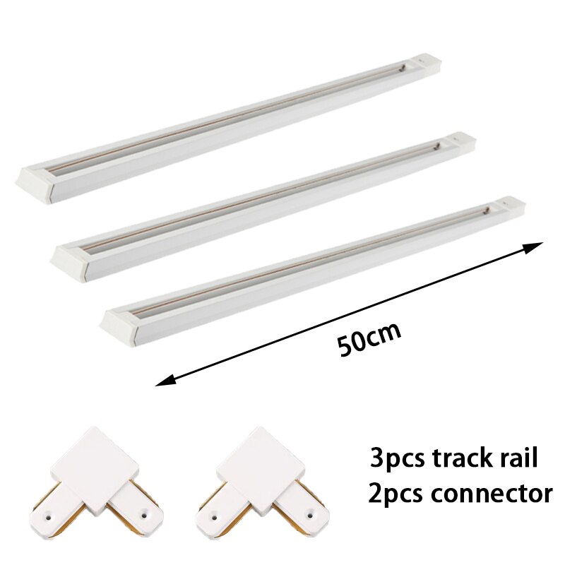 Black/white 0.5M 1M Led Track Rail 220V Aluminum Led Track Light Rails Straight/L Shape Connectors for Track Rail Spotlight: 3pcs 0.5m track7