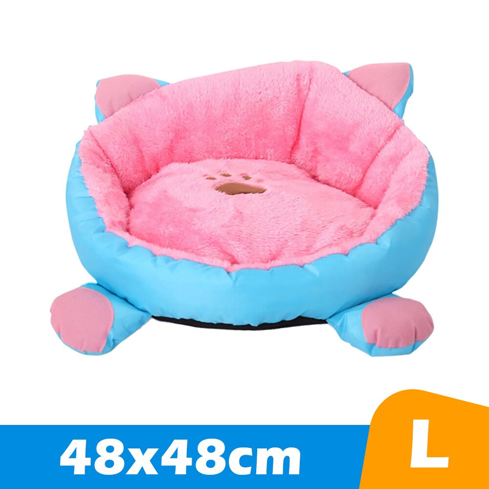 Zachte Kat Bed Voor Katten Katoen Leuke Kat Bedden Huis Kitten Huisdier Product Pet Bed Voor Katten Bedden Sofa Mand huis Kat Accessoires: Pink Blue L