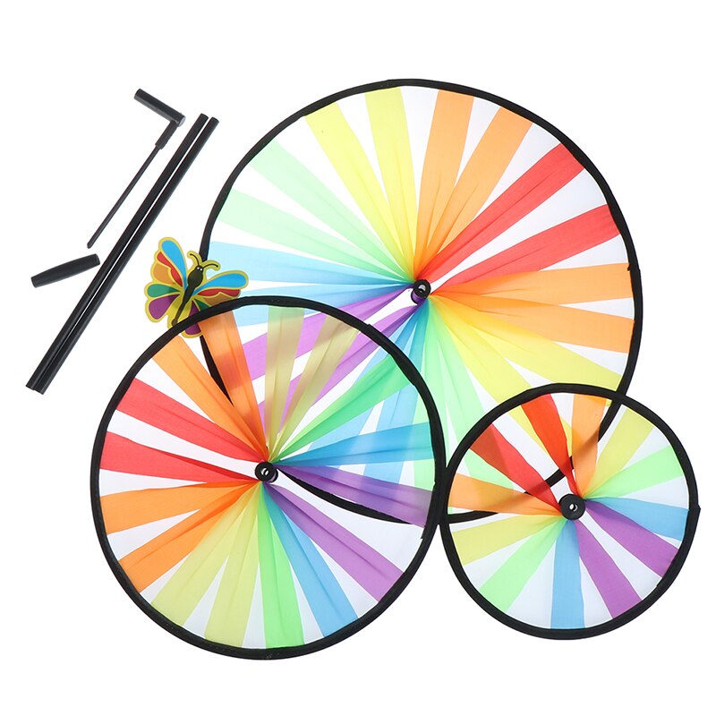 Molino de viento colorido de tres capas para niños, de 36cm de tela juguete tradicional redonda, decoración para acampada al aire libre