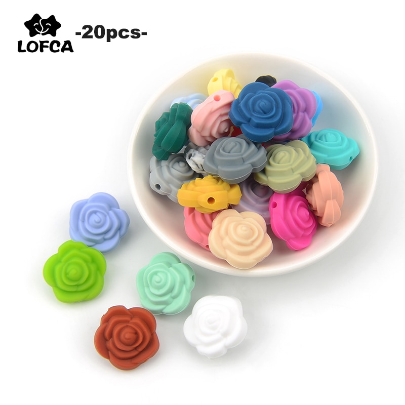 Lofca 20 Pcs Dubbele Gezicht Siliconen Bloem Kralen Rose Tandjes Charm Bijtring Baby Kauwen Ketting Zachte Chewable speelgoed