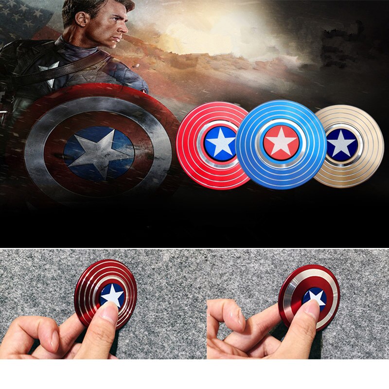 Captain America Fingertip Gyro Shield Alloy Spinner Decompression Toy Fidget Spinner Hobbies for Adults Stress Relief