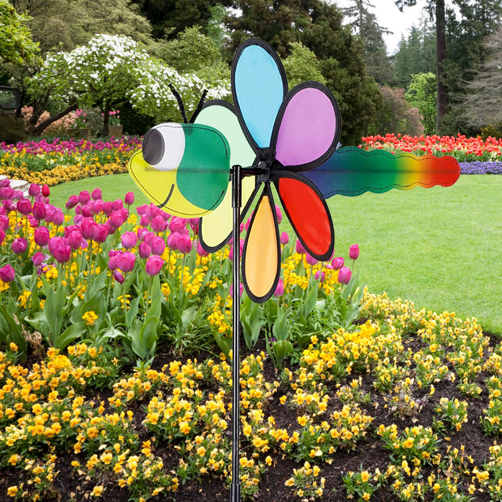 Plastics Rainbow Pinwheel Cartoon Dragonfly Pinwheels DIY Colorful Rainbow Pinwheel Fun Garden Lawn Ornaments Carnival Party