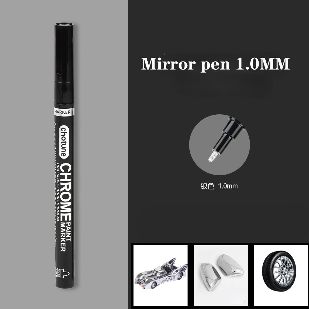 Galvanik Spiegel Silber Farbe Stift Hand-reparatur Chrom-überzogene Metall Wasserdichte Reifen Keramik berühren-hoch Farbe 1mm/2mm Feder: Silber- 1.0mm