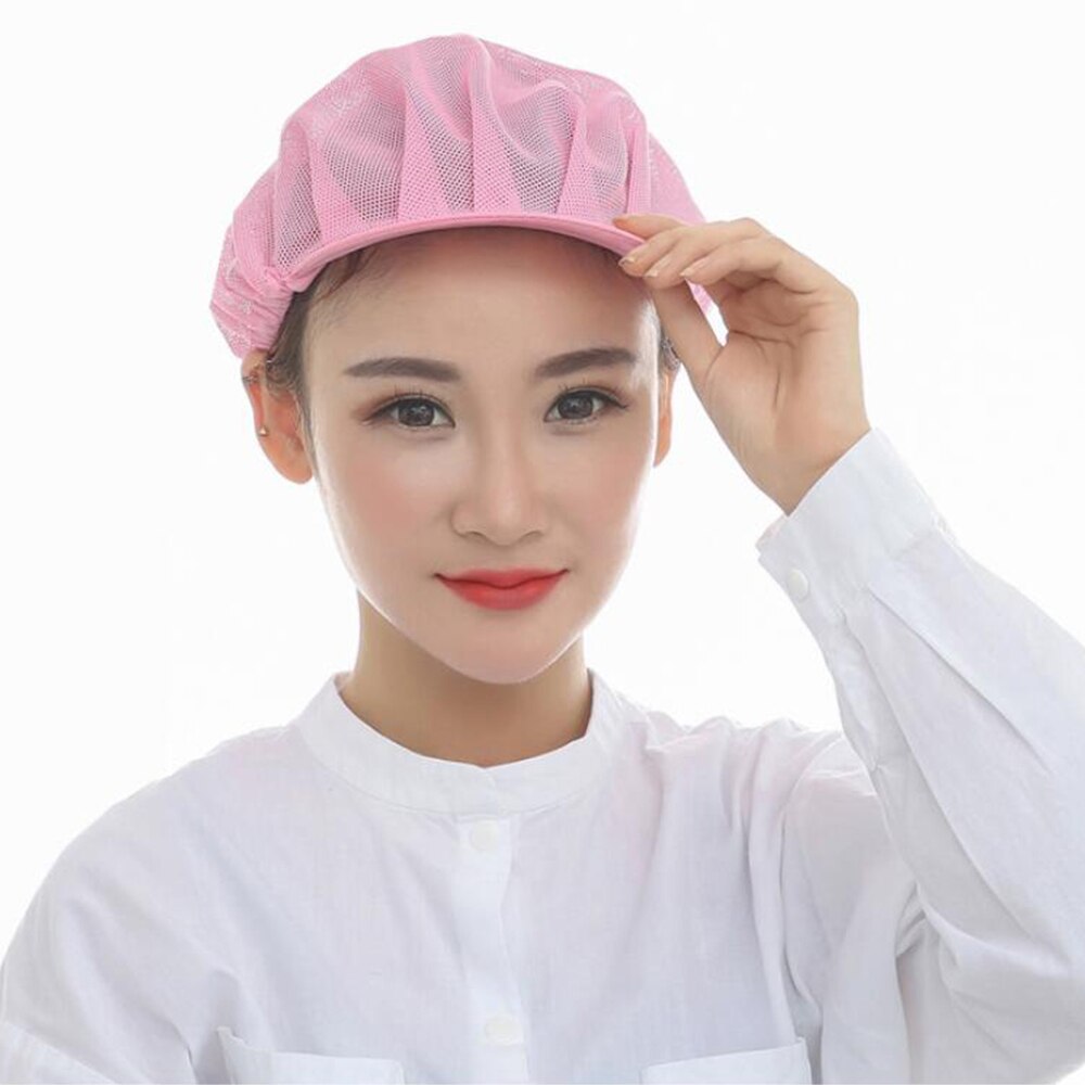 Unisexe élastique maille casquette usine travailleurs travail porter chapeaux hommes femmes réglable respirant entrepôt Service alimentaire atelier porter casquettes: Rose