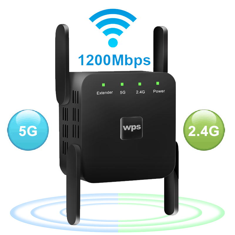 2.4G 5Ghz Draadloze Wifi Repeater Wi-fi Versterker 300M 1200 Mbps Wifi Booster Router 5G Wifi lange Range Extender Access Point: UK Plug / 2.4G 5G 1200M black