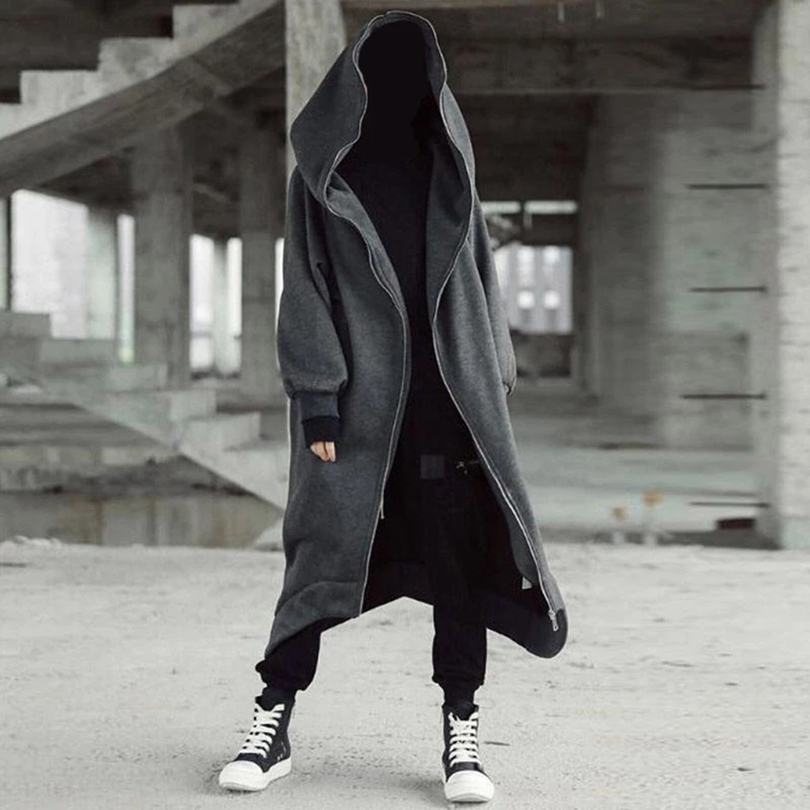 Unisex Long Sleeve Hooded Nazgul Long Coat Zipper Closure Fleece Lined Long Hoodie PUZ777