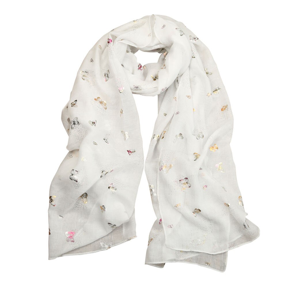 Écharpe à imprimé papillon pour femme, foulard doux, coupe-vent, accessoires, châle, chauffe-cou, étole: White